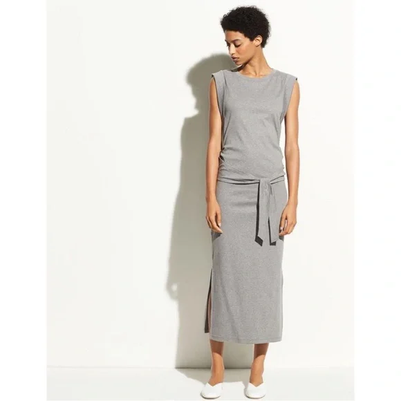 Vince | Dresses | Vince Wrap Waist Sleeveless Cotton Side Slit Midi Tank  Dress Heather Grey | Poshmark